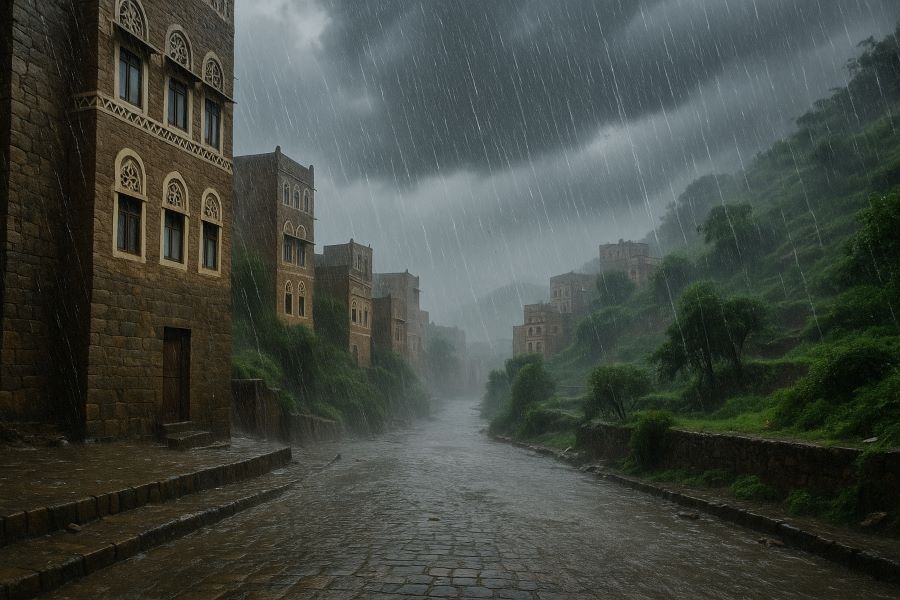 تحذيرات من أمطار غزيرة تحاصر تعز وإب والحديدة يوم الإثنين 11 اغسطس 2025