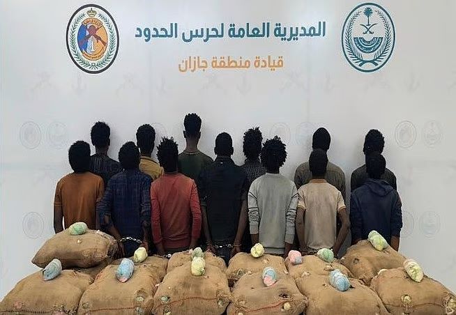 حرس الحدود السعودي يحبط محاولة تهريب 120 كيلوجرامًا من القات ويقبض على 8 مهربين إثيوبيين