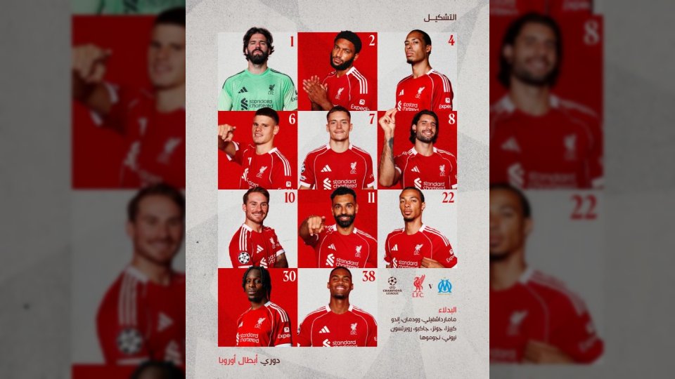 عودة محمد صلاح.. تشكيلة ليفربول الرسمية لمواجهة مارسيليا في دوري أبطال أوروبا